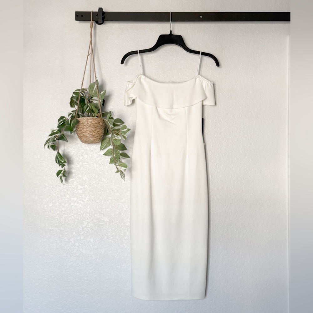 NWT Lulu’s City Nights Ivory Ruffled Off-the-Shoulder Midi Dress XS - Picture 4 of 6